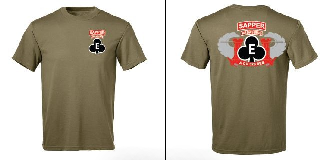 The front and back of a t-shirt with a spade on it