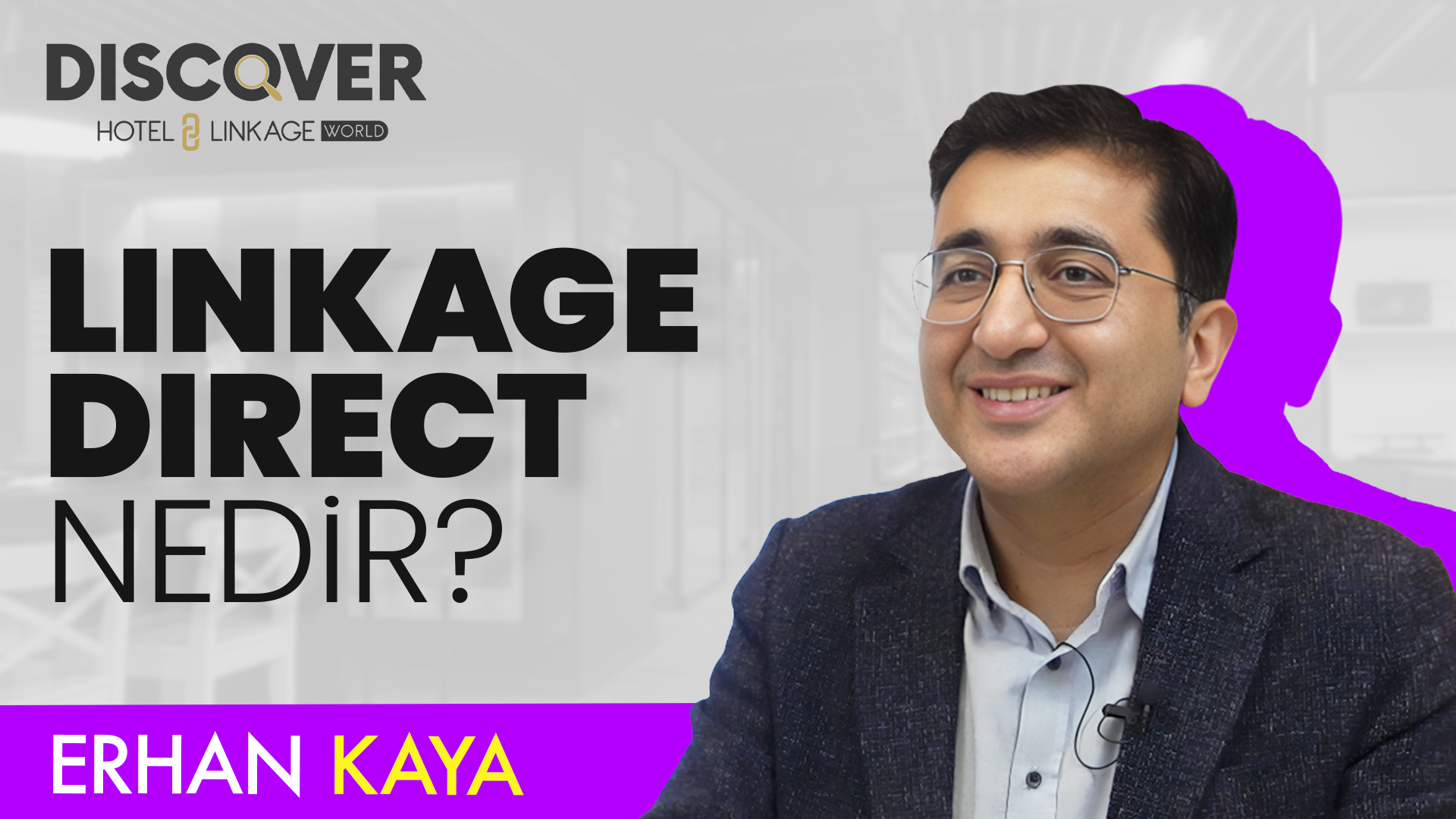 Erhan Kaya, CEO of Hotel Linkage, smiling in a promotional image for the upcoming webinar titled 'Discover Linkage Direct' on January 24, 2024, focused on direct booking strategies for hotels to improve profitability and operations, with details on registration and QR code.