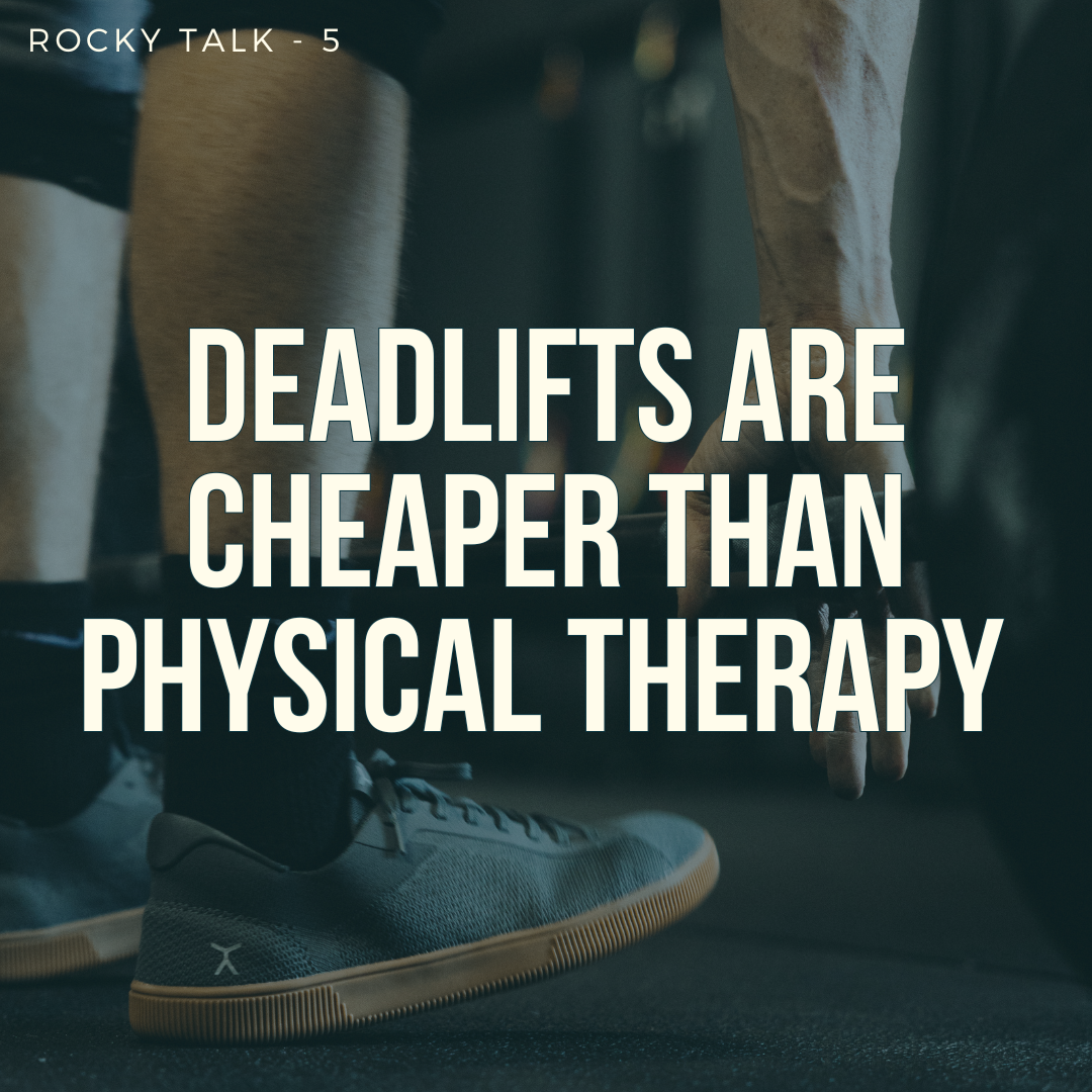 Person's legs and arms holding barbell, text reads: 