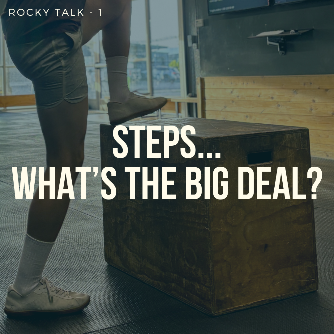 A person steps onto a wooden box in a gym, text reads 