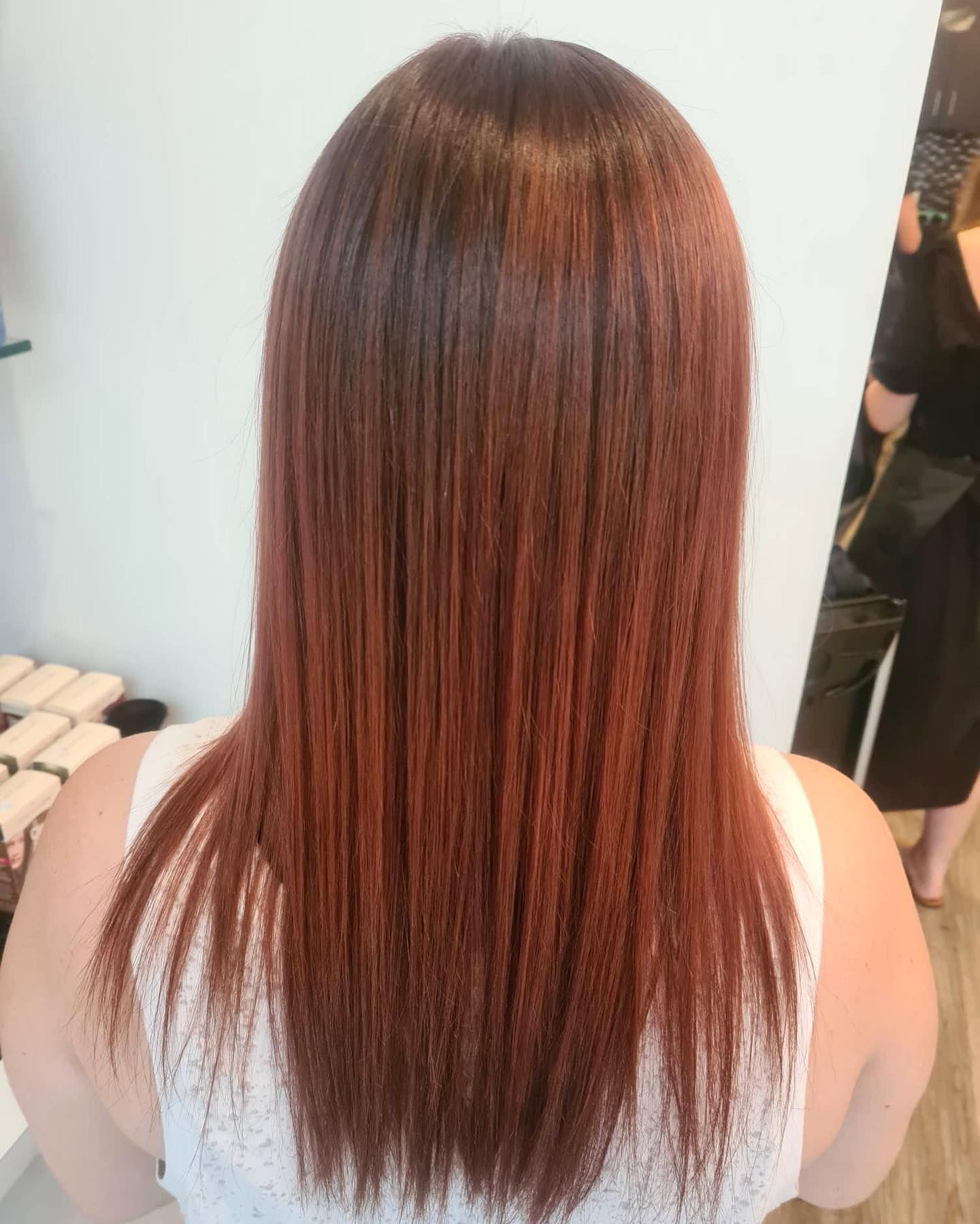 Woman With Long, Straight Auburn Hair, Viewed From the Back, in a Salon — Artistry Of Hair in Redlynch, QLD