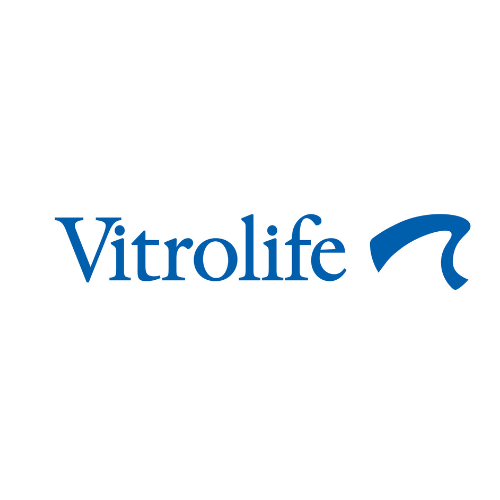 Vitrolife logo: Blue text and a blue curved shape.