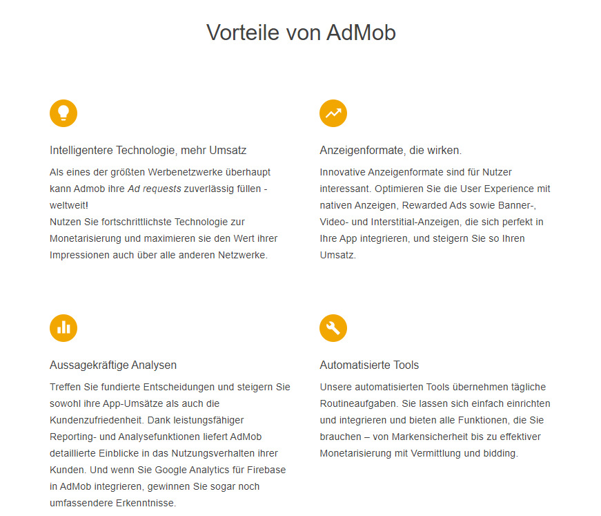 A page that says vorteile von admob on it