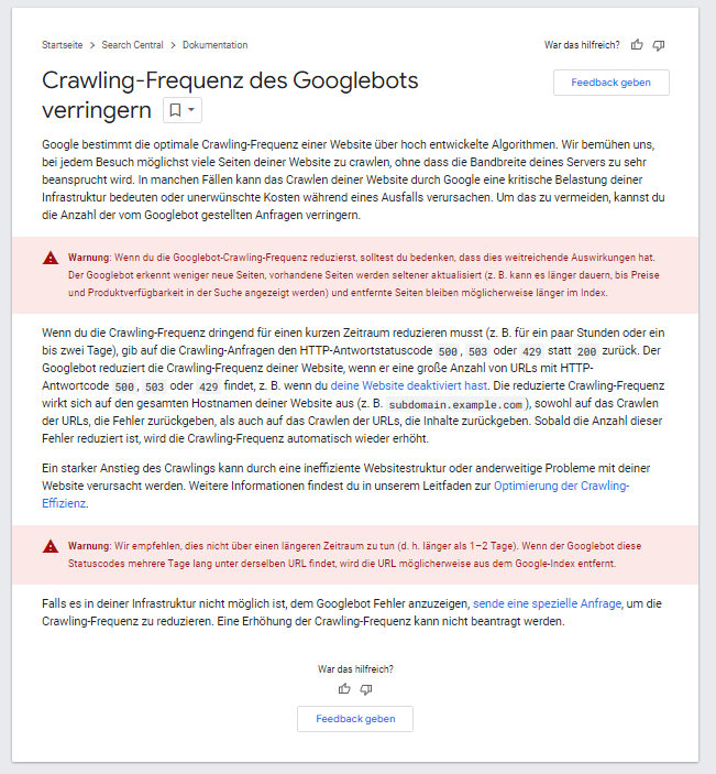Artikel über die Crawling-Frequenz des Googlebots verringern