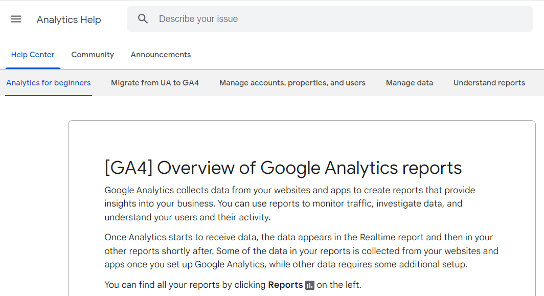 Bild von Google Support über Google Analytics Report