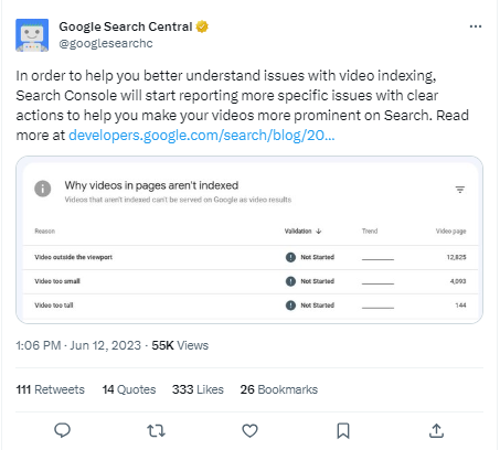 Die Grafik zeigt einen Beitrag von Google über die Verbesserungen in der Search Console