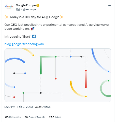 Tweet von Google bezüglich der AI von Google