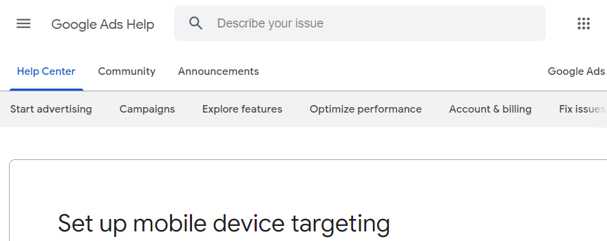 Mobile Google Ads passendes Targeting für Geräte
