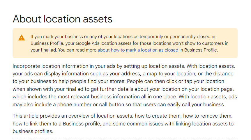 Ein Textausschnitt über die location assets