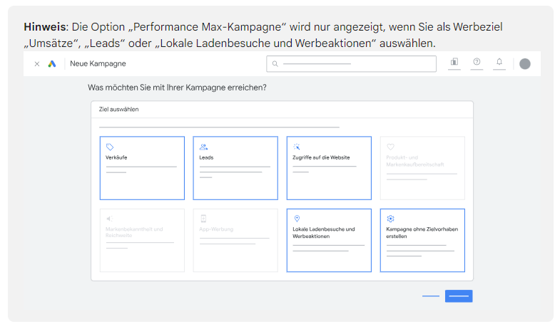 Bild von Google Support über die Performance Max-Kampagne