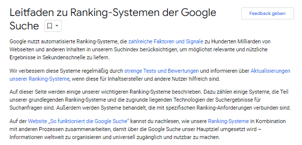 Textabschnitt zum Thema: Leitfaden zu Ranking-Systemen der Google Suche