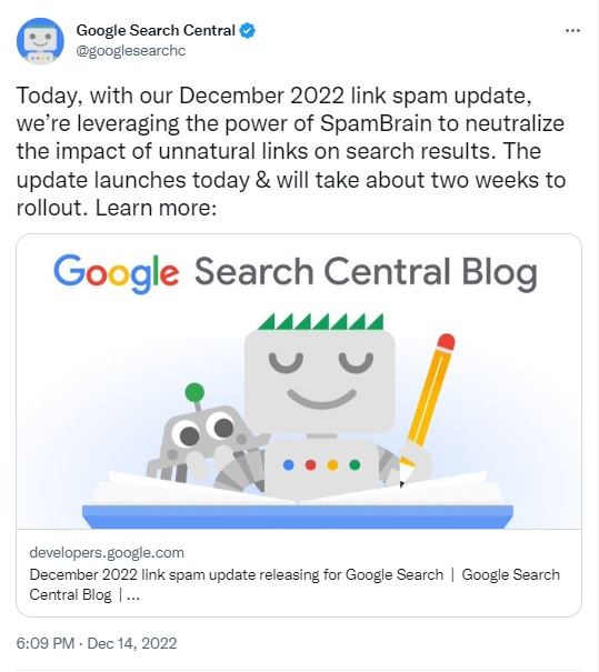 Tweet von Google Search Central über Spam Links