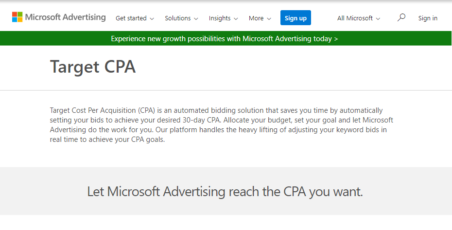 Bild des Microsoft Target CPA