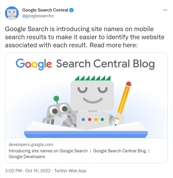Neue Site Names in Google Suche Tweet