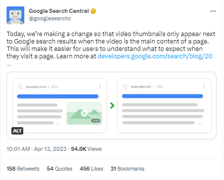 Grafik von Google Search Central über die Anpassungen im Bereich Video-Thumbnails