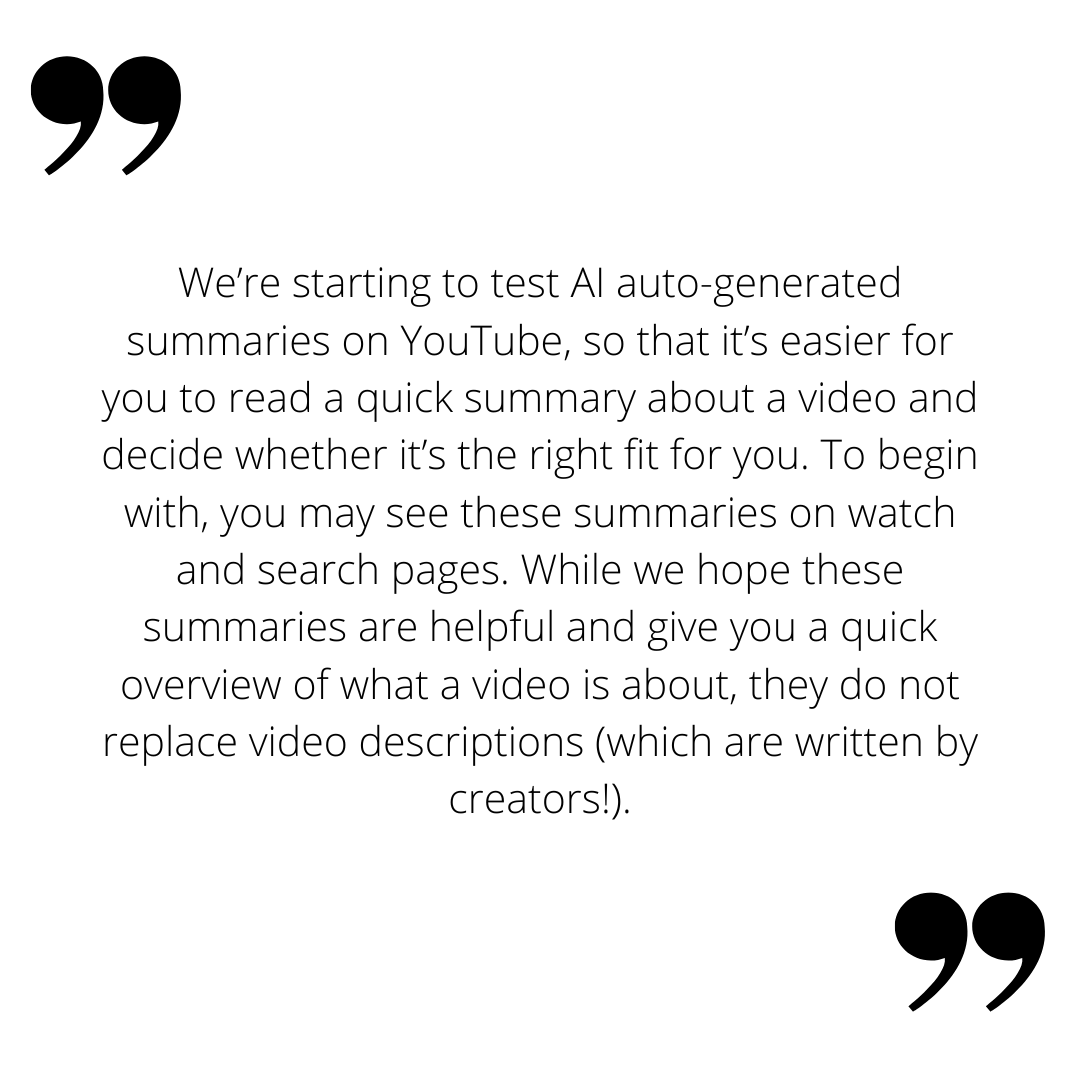 Zitat von YouTube über die KI-generierten Funktionen