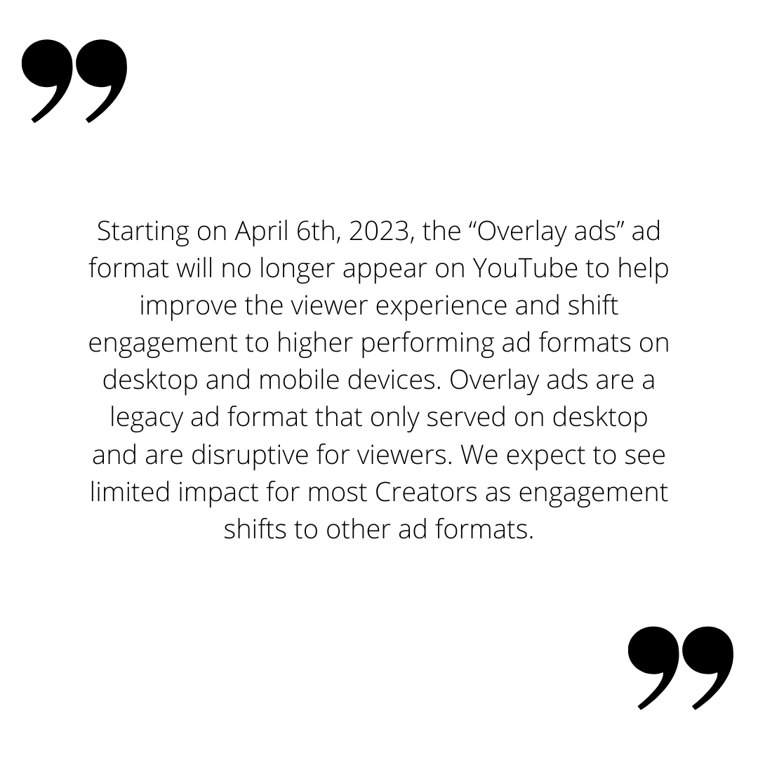 Zitat von YouTube über den Konkurrenzdruck und Overlay ads