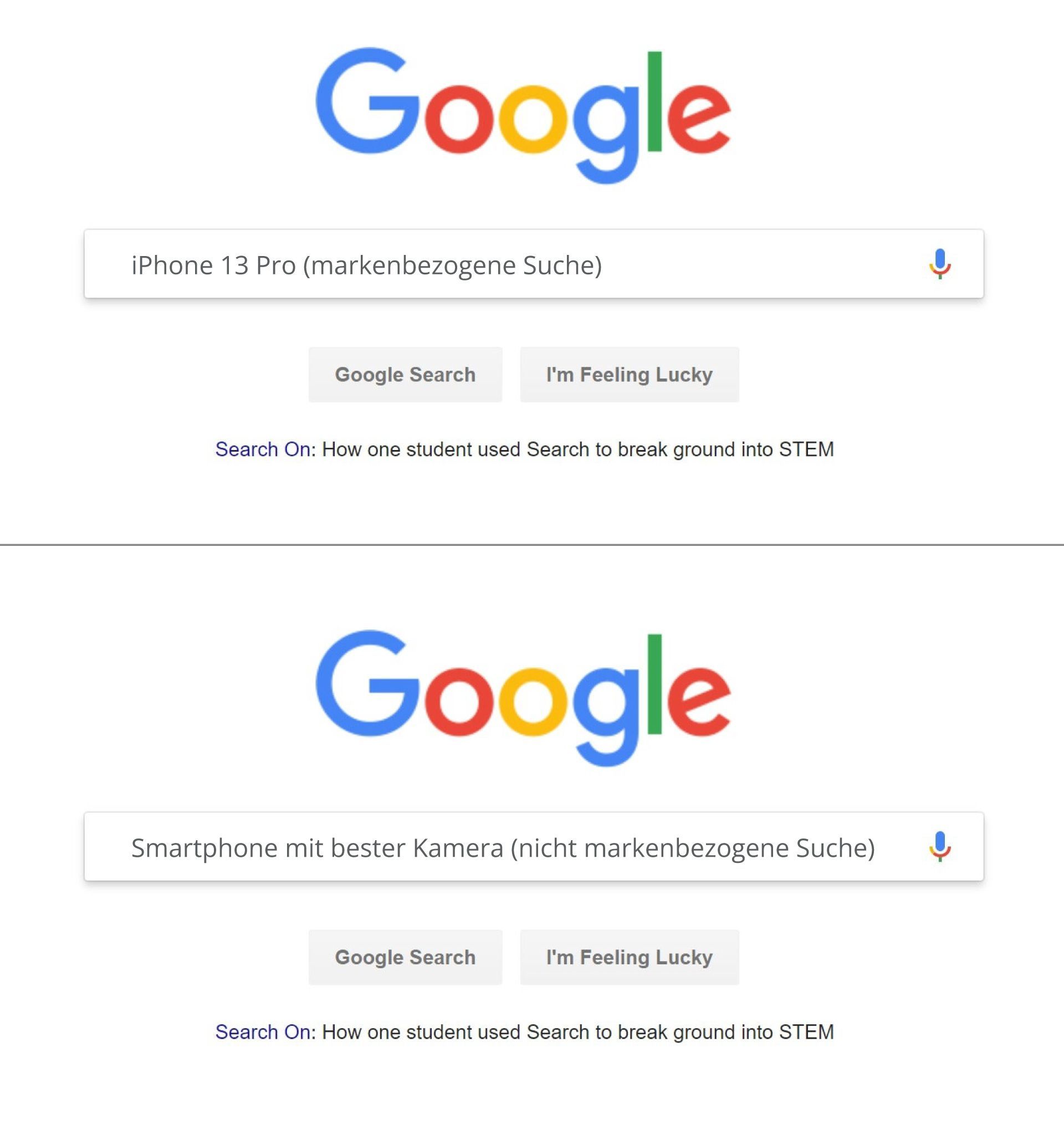 Bild Google Search Bar mit markenbezogene Suche und die nicht markenbezogene Suche