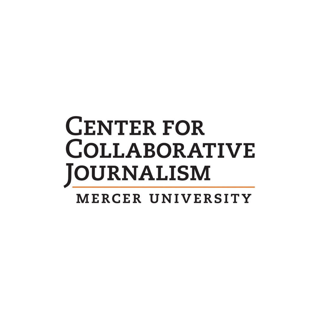 Center for Collaborative Journalism at Mercer University logo in black and gold on white background