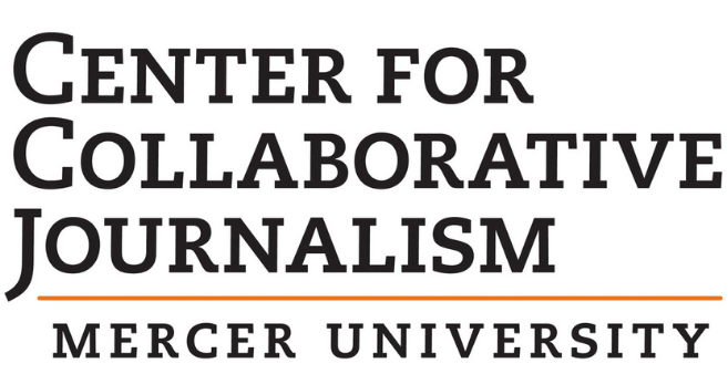 Center for Collaborative Journalism logo at Mercer University in black text with gold line