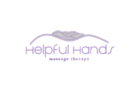 Helpful Hands Massage Therapy logo in light purple with a stylized hand above the name