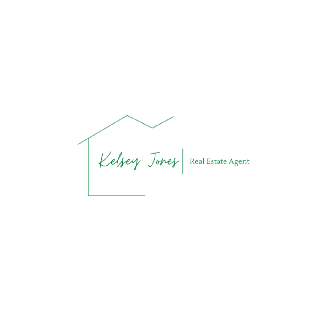 Kelley Jones Real Estate Agent logo with a green house roof outline on white background
