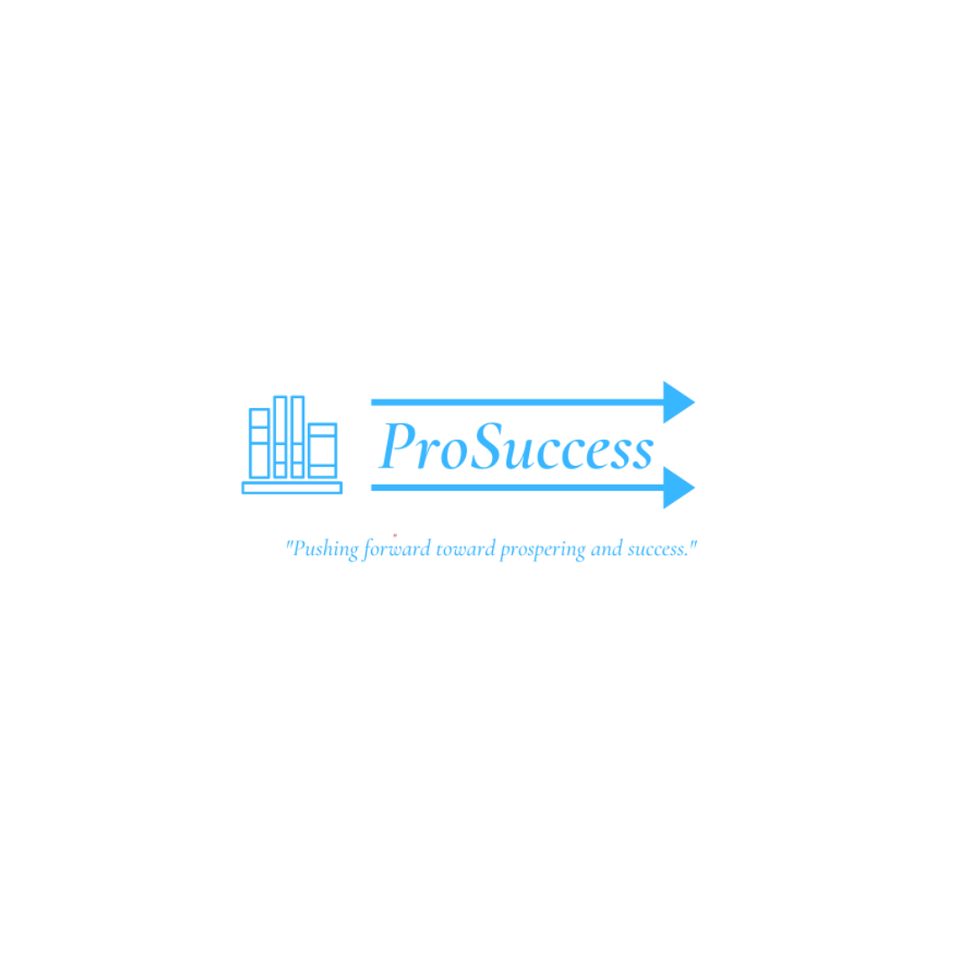 Blue ProSuccess logo with stylized building icon and right-pointing arrows, plus small tagline below