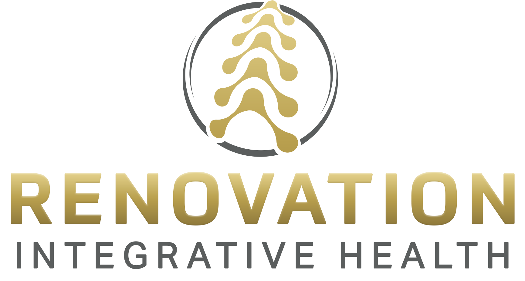 Renovation Integrative Health logo with gold and gray text and a stylized spine icon