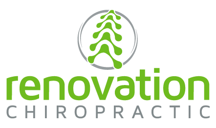 Renovation Chiropractic logo with green spine icon and gray-green text