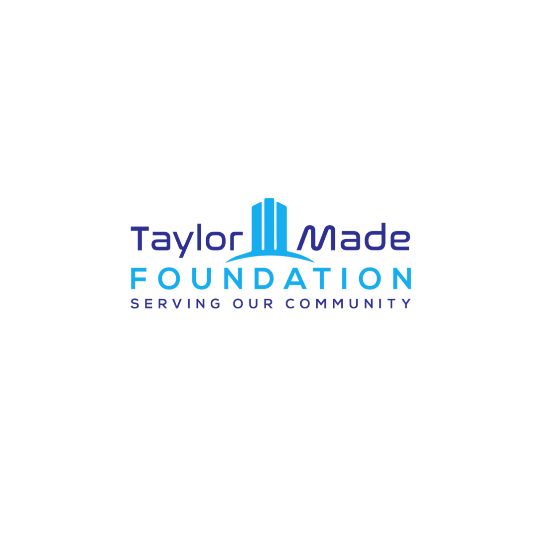 Taylor Made Foundation logo in blue and teal with “Serving Our Community” tagline