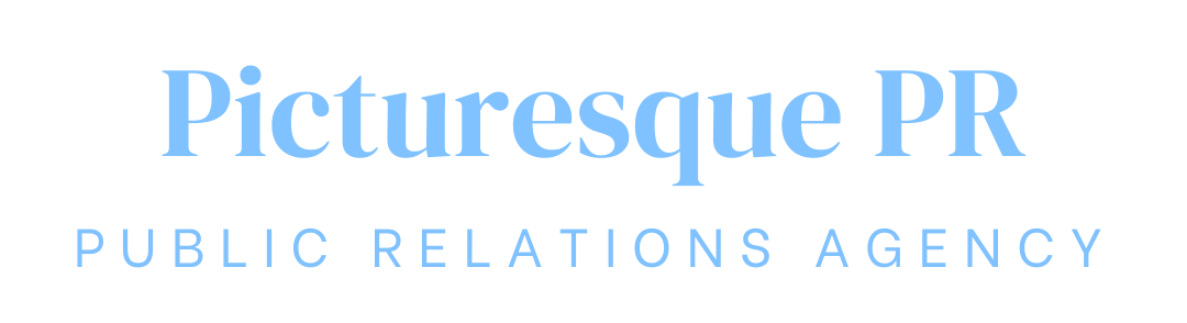 Picturesque PR logo in light blue with &ldquo;PUBLIC RELATIONS AGENCY&rdquo; beneath it
