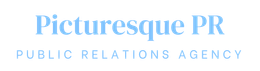 Picturesque PR logo in light blue with &ldquo;PUBLIC RELATIONS AGENCY&rdquo; beneath it