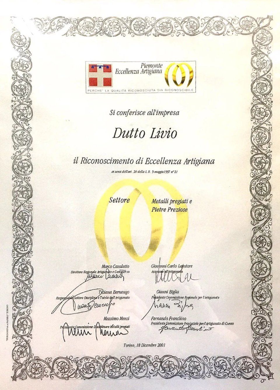 Riconoscimento di eccellenza artigiana