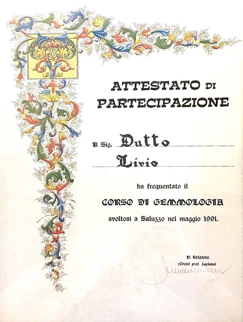 Attestato di partecipazione