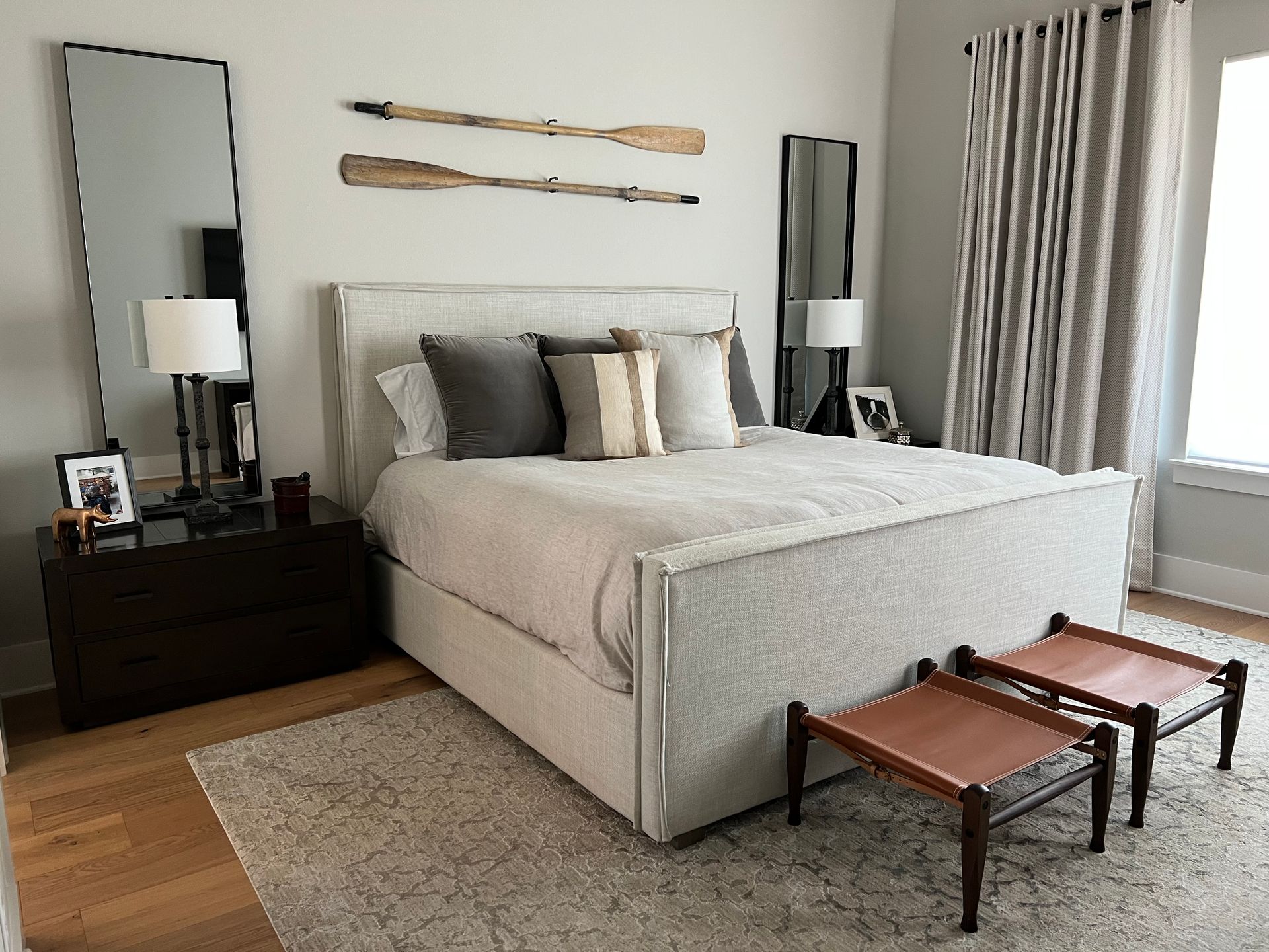 There is a large bed in the middle of the room.