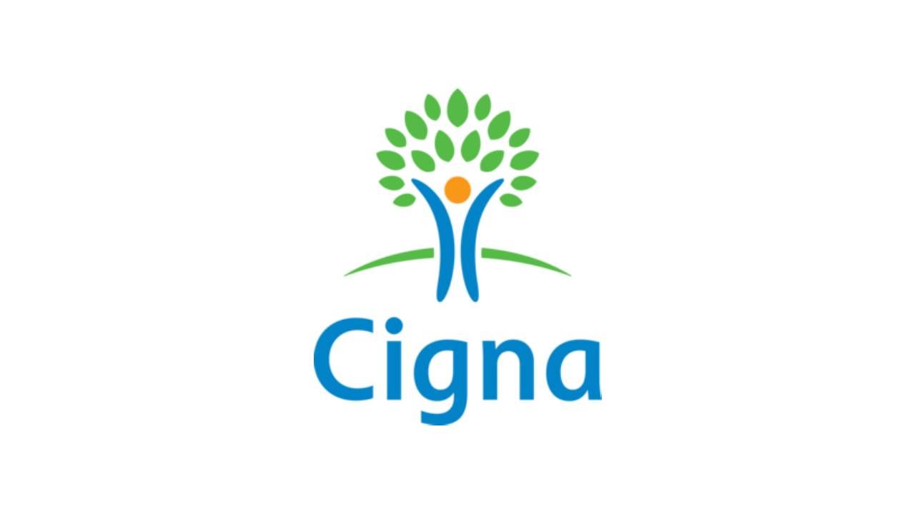 The Cigna logo, featuring a tree with green leaves and a blue, figure-shaped trunk above the blue text "Cigna."