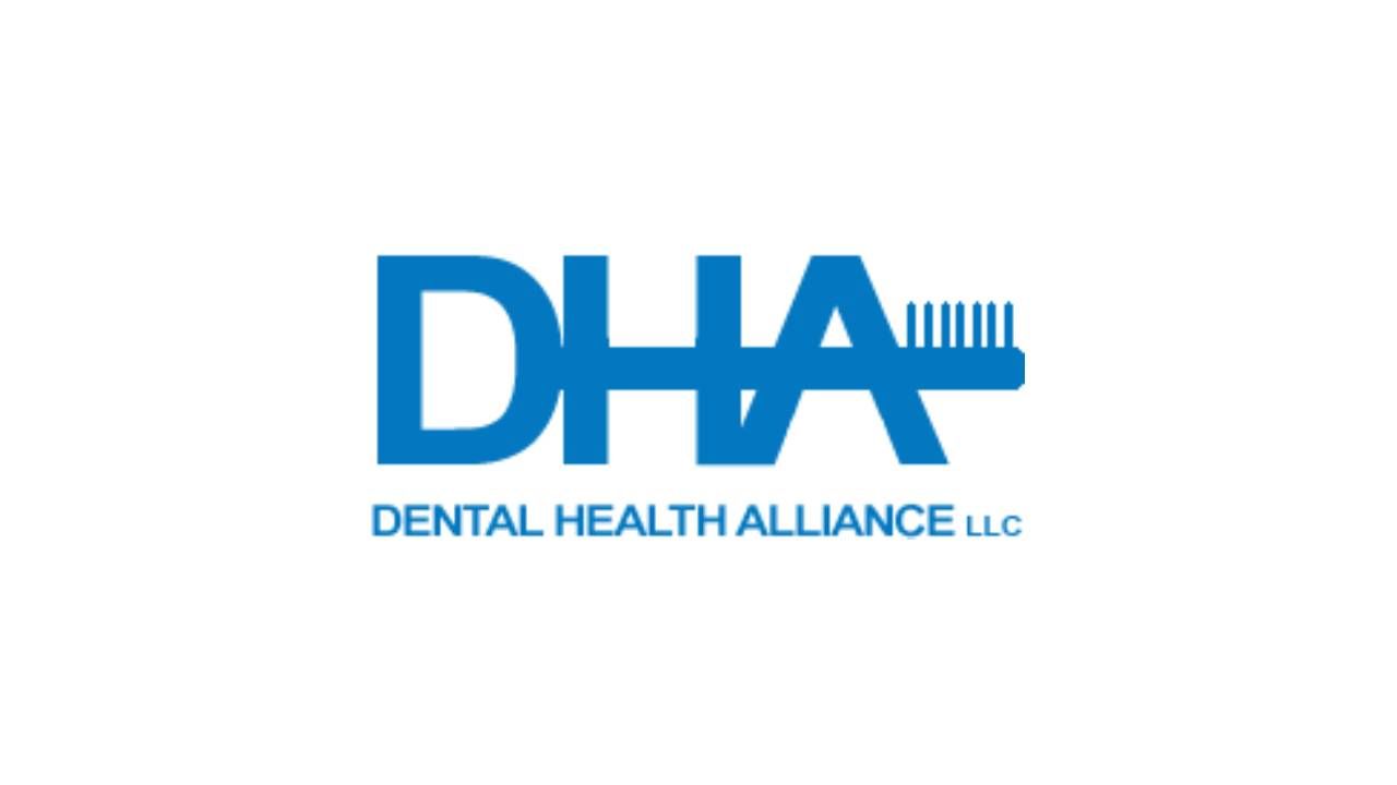 Blue logo for Dental Health Alliance LLC, featuring the letters DHA with the letter A stylized as a toothbrush.