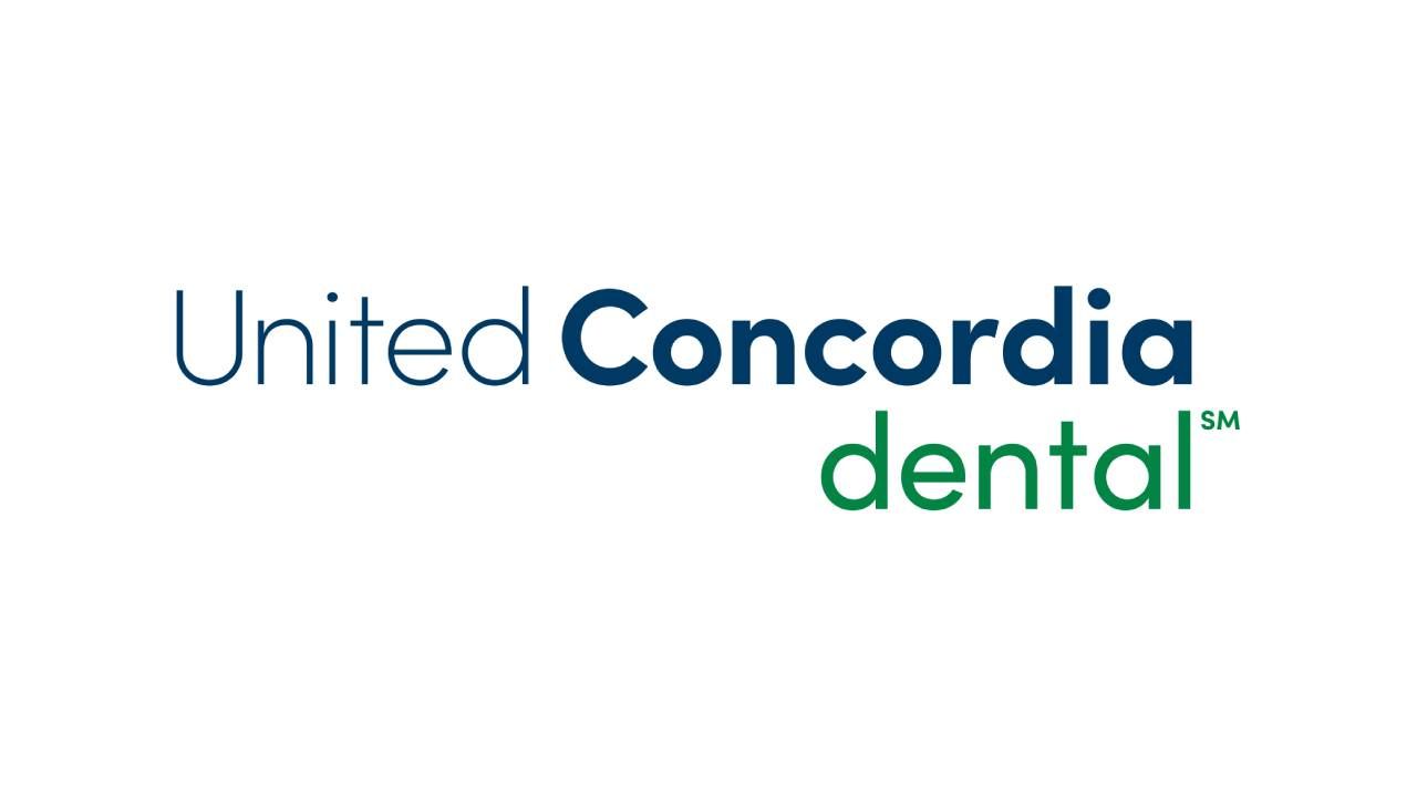 Logo of United Concordia Dental with dark blue text for "United Concordia" and green text for "dental."