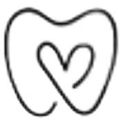 A simple black-and-white line drawing of a heart centered inside the outline of a tooth.