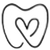 A simple black-and-white line drawing of a heart shaped to resemble a tooth.
