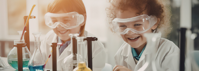 Child experimenting with water and small objects during a Montessori STEM activity.
