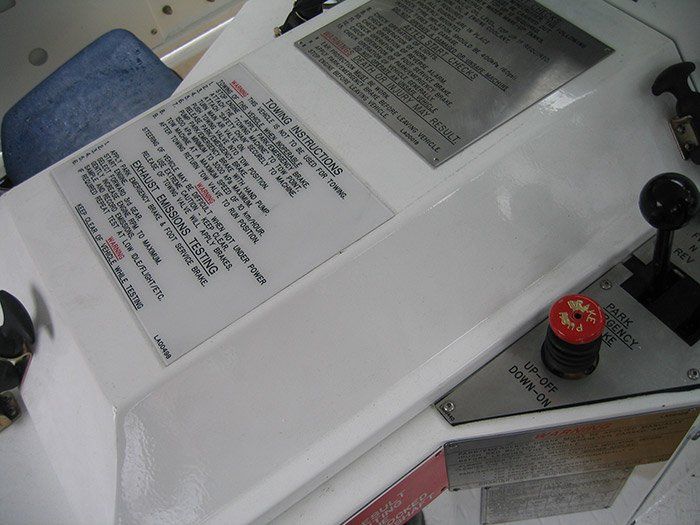 towing instructions engraved in plastic