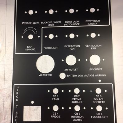electrical panel with engraved labels