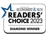 The logo for readers ' choice 2023 is a diamond winner.