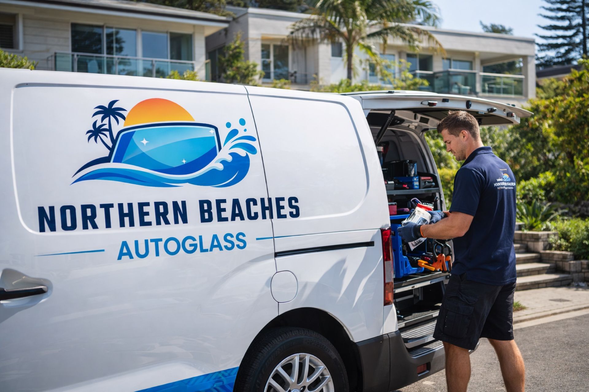 Man near white van with