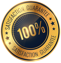 A gold and blue satisfaction guarantee seal