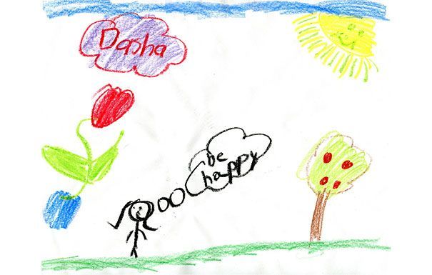 Child's drawing: figure with thought bubble 