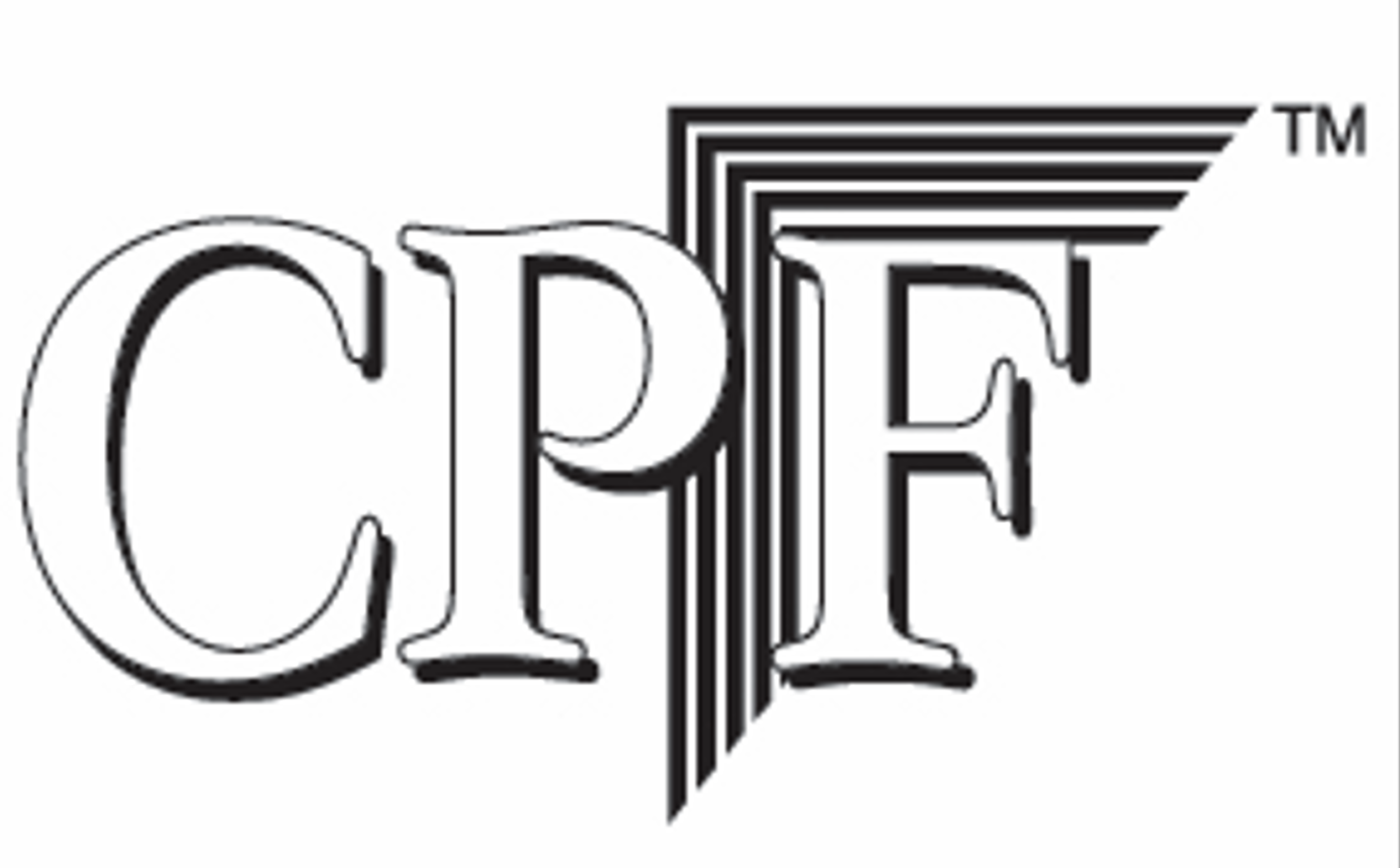 A black and white logo for a company called cpf