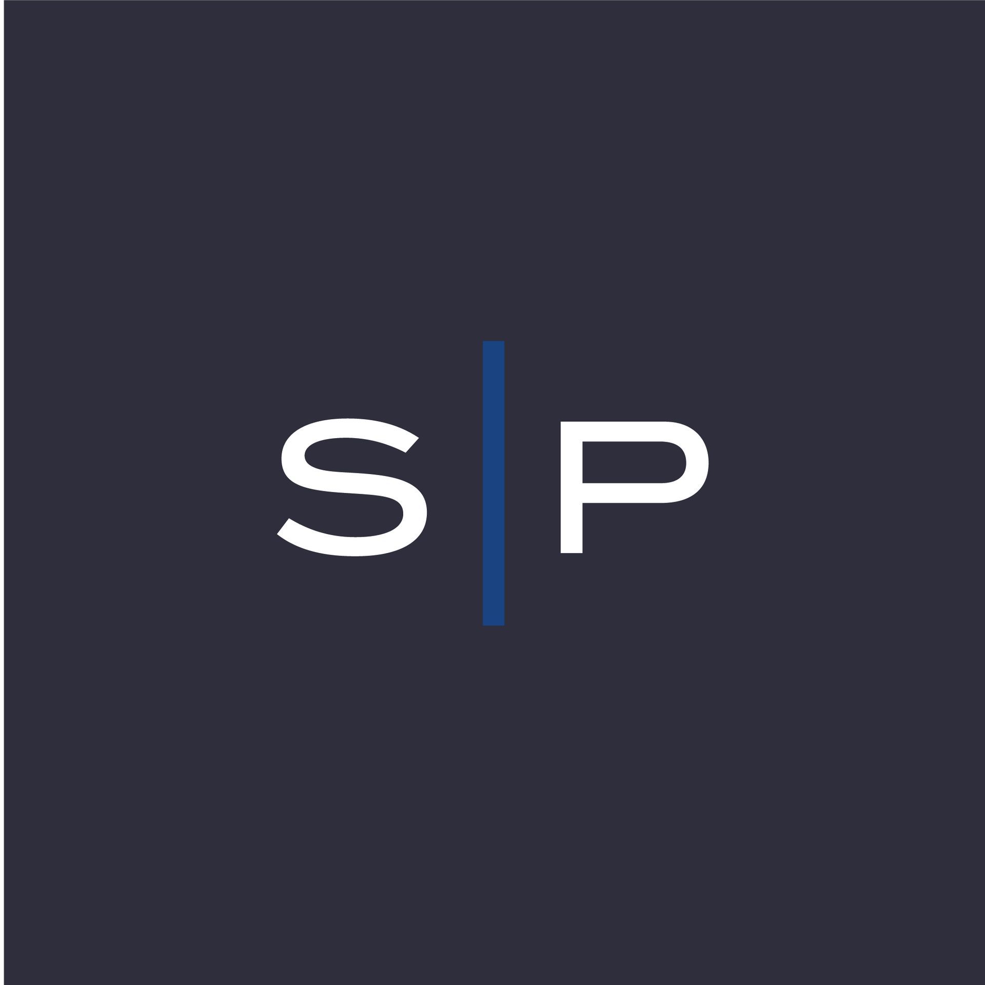 A logo with the letter s and p on a dark blue background.