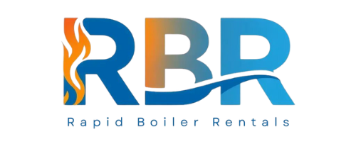 Logo for Rapid Boiler Rentals: blue and orange stylized text 